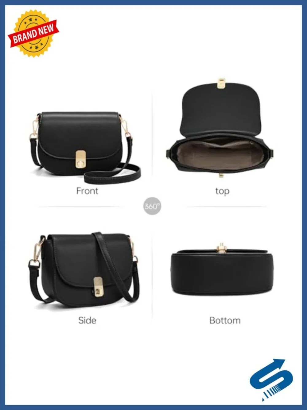 Vegan PU Leather Crossbody Bag with Adjustable Strap Satchel Handbag